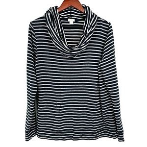 J Crew Womens Sz Large Navy Blue Terry Nautical Sweatshirt Blouse Shirt Top